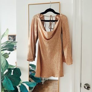 Ruby and Jenna | Satin Cowl Neck Dress | size: M | nude